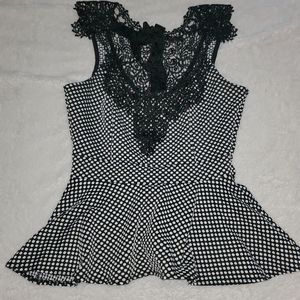 Julie's Closet Black Polka Dot Midi Petite Blouse